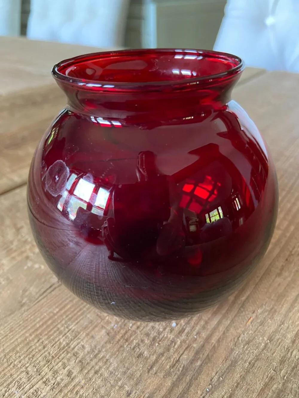 Ruby Red Glass Round Vase Rose Bowl 4